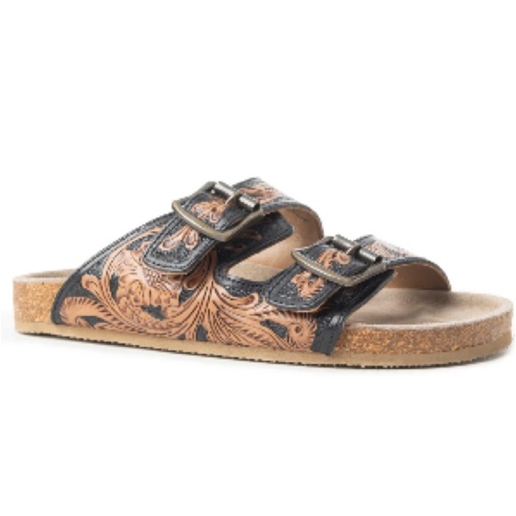 New Summer Myra Bag Handmade Tooled Genuine Leather Spring Sandals Black Brown - Picture 3 of 15